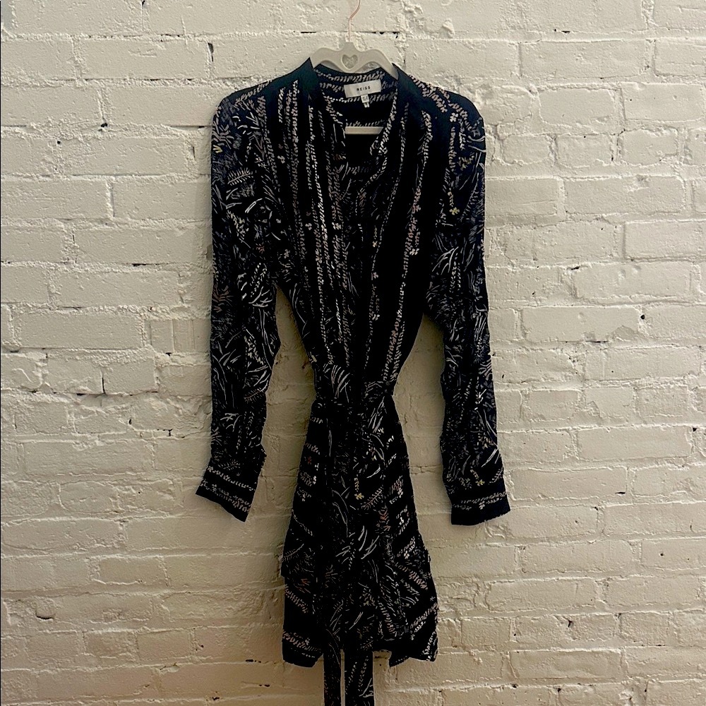 Reiss Black Multicolor Patterned Dress